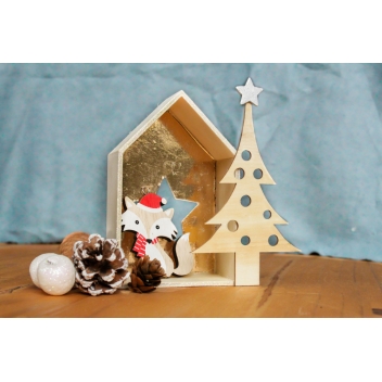 3602 - 3700443536025 - MegaCrea DIY - Maison en bois avec Découpe étoile 14,5x9,5x4,8 cm