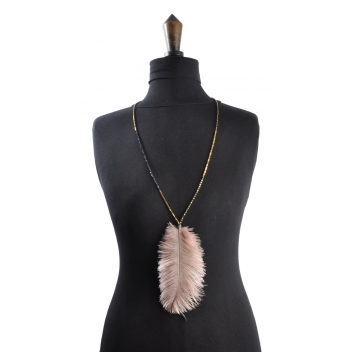 K1940-rose - 3700982206700 - Christina Brampti - Collier sautoir Plume d\'autruche Rose