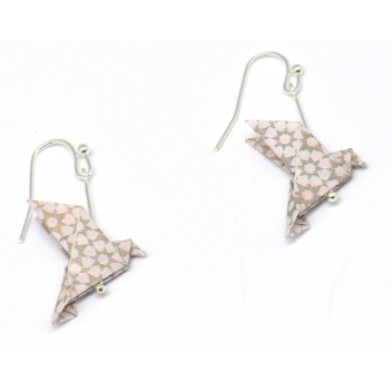  - 3700982216181 - The cocotte - Boucles d\'oreille papier Origami Colombe Rose gris c. - France