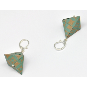  - 3700982216426 - The cocotte - Boucles d\'oreille papier Origami Triangle Vert et beige - France