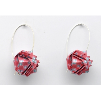  - 3700982216471 - The cocotte - Boucles d\'oreille papier Origami Boule Rouge rosé - France