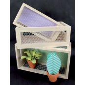 Caissette en bois grillagée 21,5 x 8 x 12 cm x 3 pièces