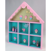 Etagère en bois forme maison 7 compartiments 26 x 30 x 4 cm