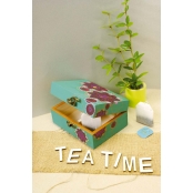 Boite à thé/tisane en bois 2 compartiments 14,5 x 11 H 7 cm