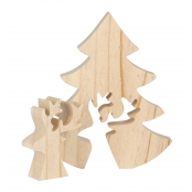 Sapin de Noel en bois avec cerf amovible 15x12,5x2 cm