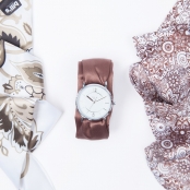 Montre Trend avec Bracelet foulard satin Brown