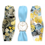 Montre Trend avec Bracelet foulard satin Or Bleu