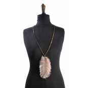 Collier sautoir Plume d'autruche Rose