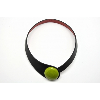 NDUO1-black+BB-green - 3700982209152 - Ceraselle - Collier cuir noir et céramique vert