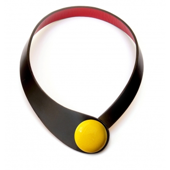 NDUO1-black+BB-yellow - 3700982209145 - Ceraselle - Collier cuir noir et céramique jaune - 3