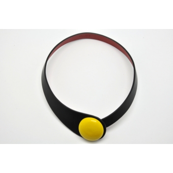 NDUO1-black+BB-yellow - 3700982209145 - Ceraselle - Collier cuir noir et céramique jaune