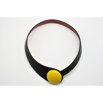 NDUO1-black+BB-yellow - 3700982209145 - Ceraselle - Collier cuir noir et céramique jaune