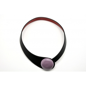 NDUO1-black+BB-violet - 3700982209138 - Ceraselle - Collier cuir noir et céramique violet