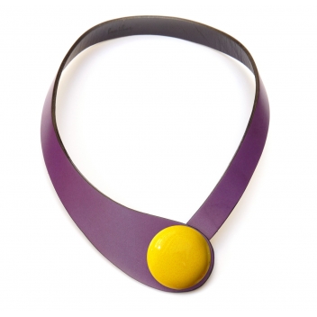 NDUO1-violet+BB-yellow - 3700982209176 - Ceraselle - Collier cuir violet et céramique jaune - 2