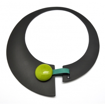NDUO3-petrol+BB-green - 3700982209213 - Ceraselle - Collier LARGE cuir et céramique Noir et vert - 2