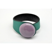 Bracelet cuir vert turquoise et céramique violette