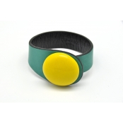Bracelet cuir vert turquoise et céramique jaune