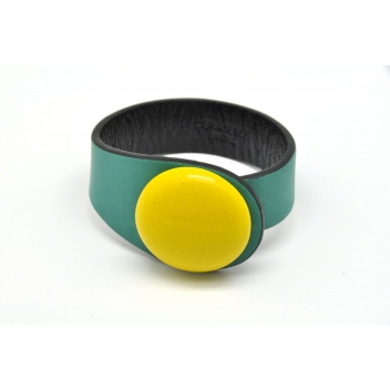 BDUO1-petrol+BB-yellow - 3700982209237 - Ceraselle - Bracelet cuir vert turquoise et céramique jaune - 3