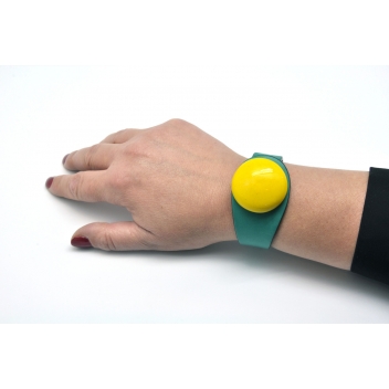 BDUO1-petrol+BB-yellow - 3700982209237 - Ceraselle - Bracelet cuir vert turquoise et céramique jaune