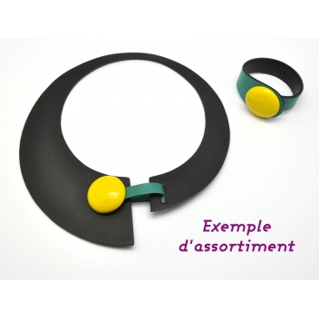 BDUO1-petrol+BB-yellow - 3700982209237 - Ceraselle - Bracelet cuir vert turquoise et céramique jaune - 2