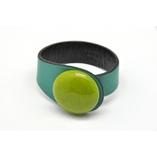 Bracelet cuir vert turquoise et céramique vert