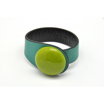 BDUO1-petrol+BB-green - 3700982209244 - Ceraselle - Bracelet cuir vert turquoise et céramique vert - 2