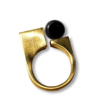 RD1-G-Black - 3700982252042 - Ceraselle - Bague céramique doré ajustable Noir - 2