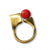 Bague céramique doré ajustable Rouge