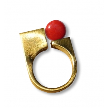 RD1-G-red - 3700982252059 - Ceraselle - Bague céramique doré ajustable Rouge - 2