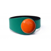 Bracelet cuir vert turquoise et céramique orange