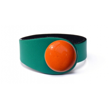  - 3700982252233 - Ceraselle - Bracelet cuir vert turquoise et céramique orange