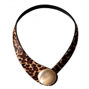Collier cuir léopard et céramique doré satin