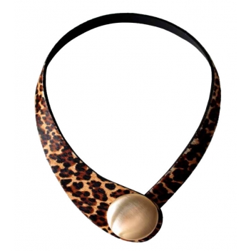  - 3700982252240 - Ceraselle - Collier cuir léopard et céramique doré satin - 4