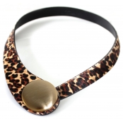 Collier cuir léopard et céramique doré satin