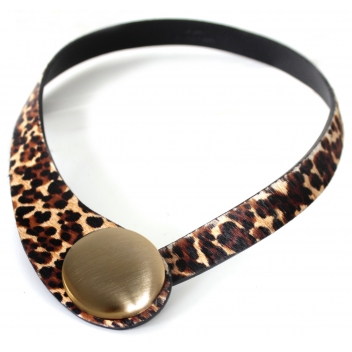  - 3700982252240 - Ceraselle - Collier cuir léopard et céramique doré satin
