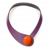 Collier cuir violet et céramique orange
