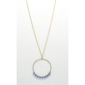 Collier sautoir avec anneau bleu