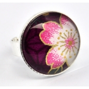 Bague cabochon Fleur Fond violine