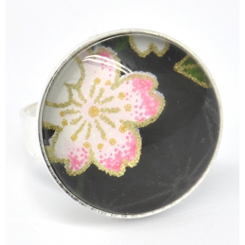  - 3700982216853 - The cocotte - Bague cabochon Fleur Fond noir - France - 3