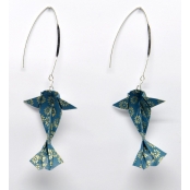 Boucles d\'oreille papier Origami Carpe Turquoise