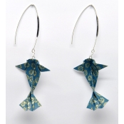 Boucles d'oreille papier Origami Carpe Turquoise