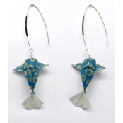 Boucles d'oreille papier Origami Carpe Turquoise
