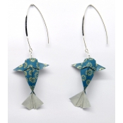 Boucles d\'oreille papier Origami Carpe Turquoise