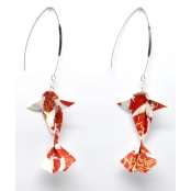 Boucles d\'oreille papier Origami Carpe Rouge