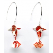 Boucles d'oreille papier Origami Carpe Rouge