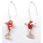 Boucles d\'oreille papier Origami Carpe Rouge