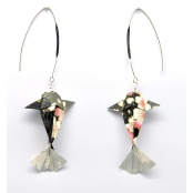 Boucles d\'oreille papier Origami Carpe Noir