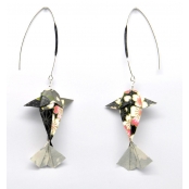 Boucles d'oreille papier Origami Carpe Noir