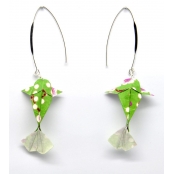 Boucles d\'oreille papier Origami Carpe Vert