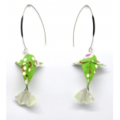 Boucles d'oreille papier Origami Carpe Vert